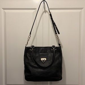 Elaine Turner Black Ostrich-Texture Handbag with Crossbody Strap